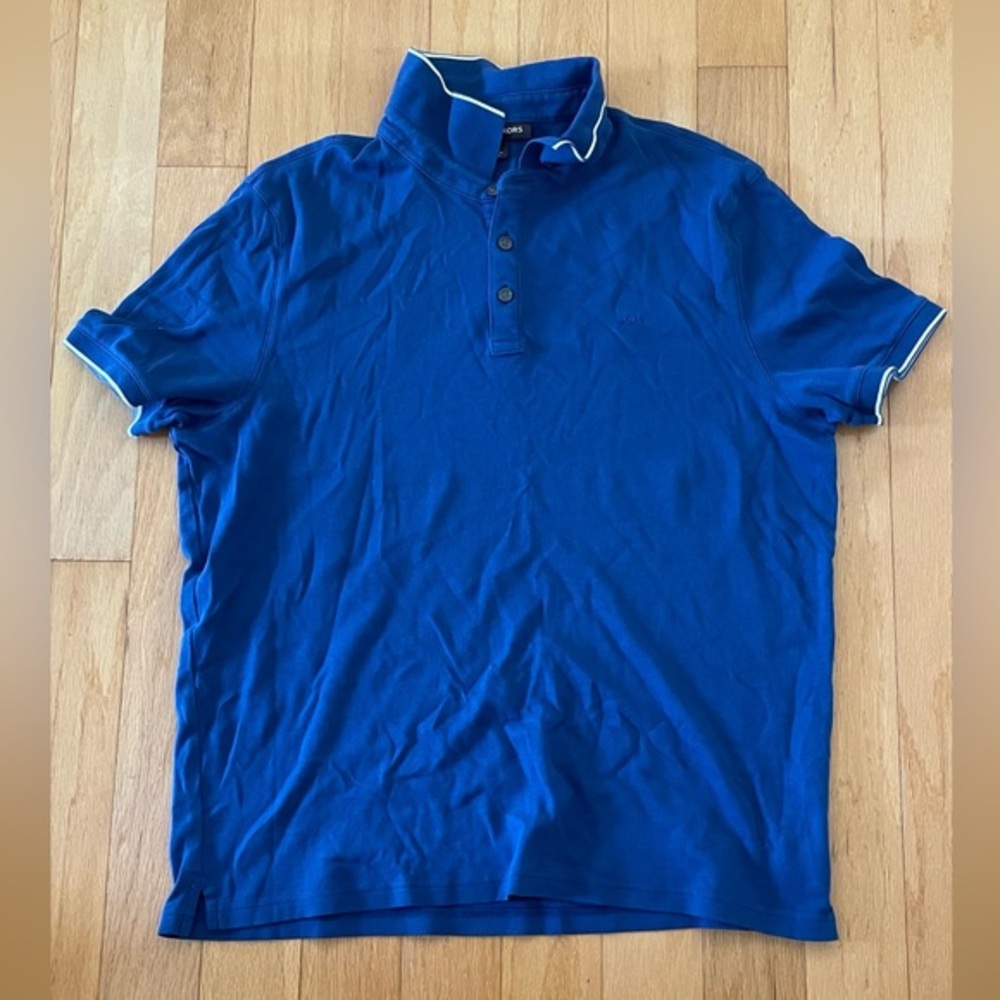 Michael Kors Tipped Polo Vibrant Blue White Cotton Short Sleeve Logo Shirt L